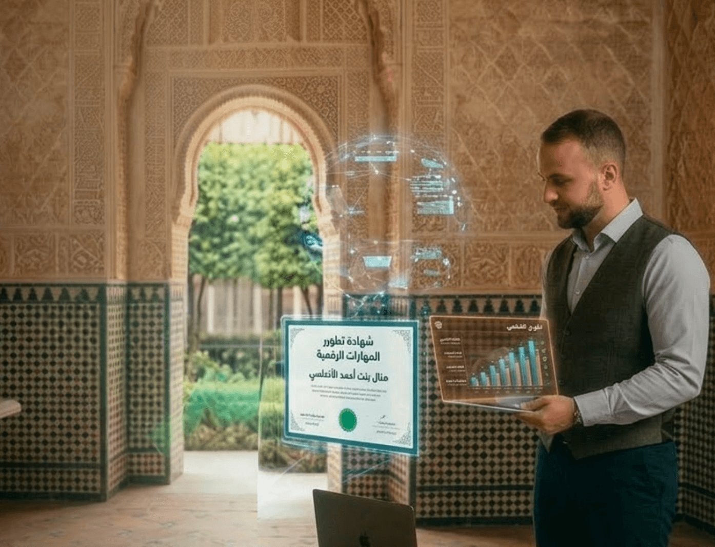 Candidate reviewing certification data on a digital interface